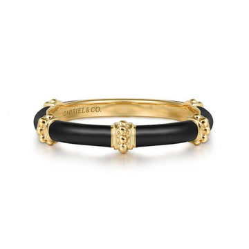 14K Yellow Gold Bujukan Stackable Ring with Black Enamel
