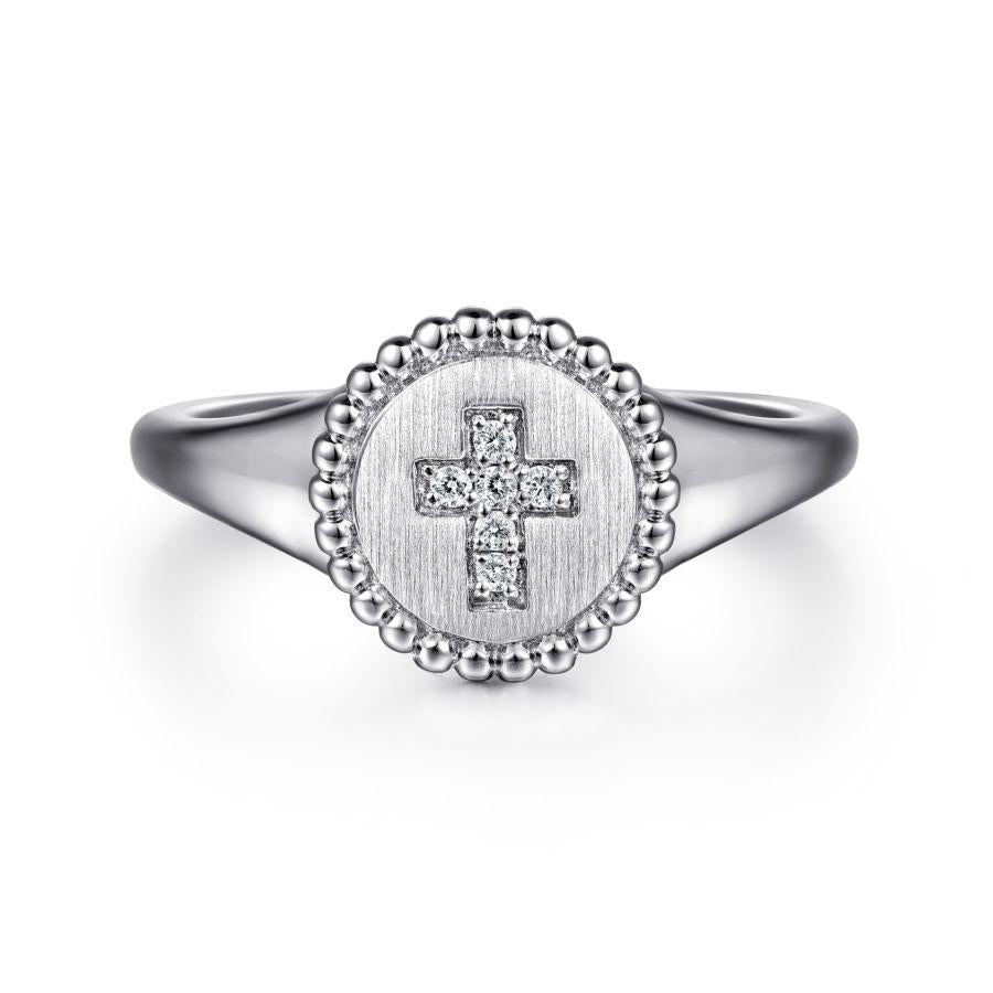 925 Sterling Silver Signet Ring with Diamond Cross