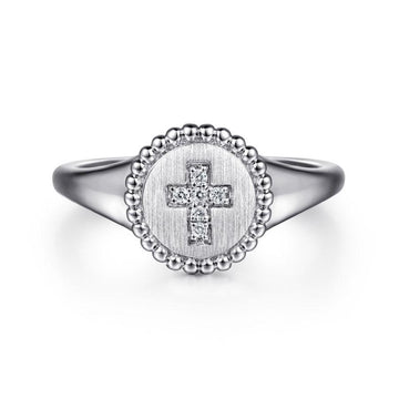 925 Sterling Silver Signet Ring with Diamond Cross