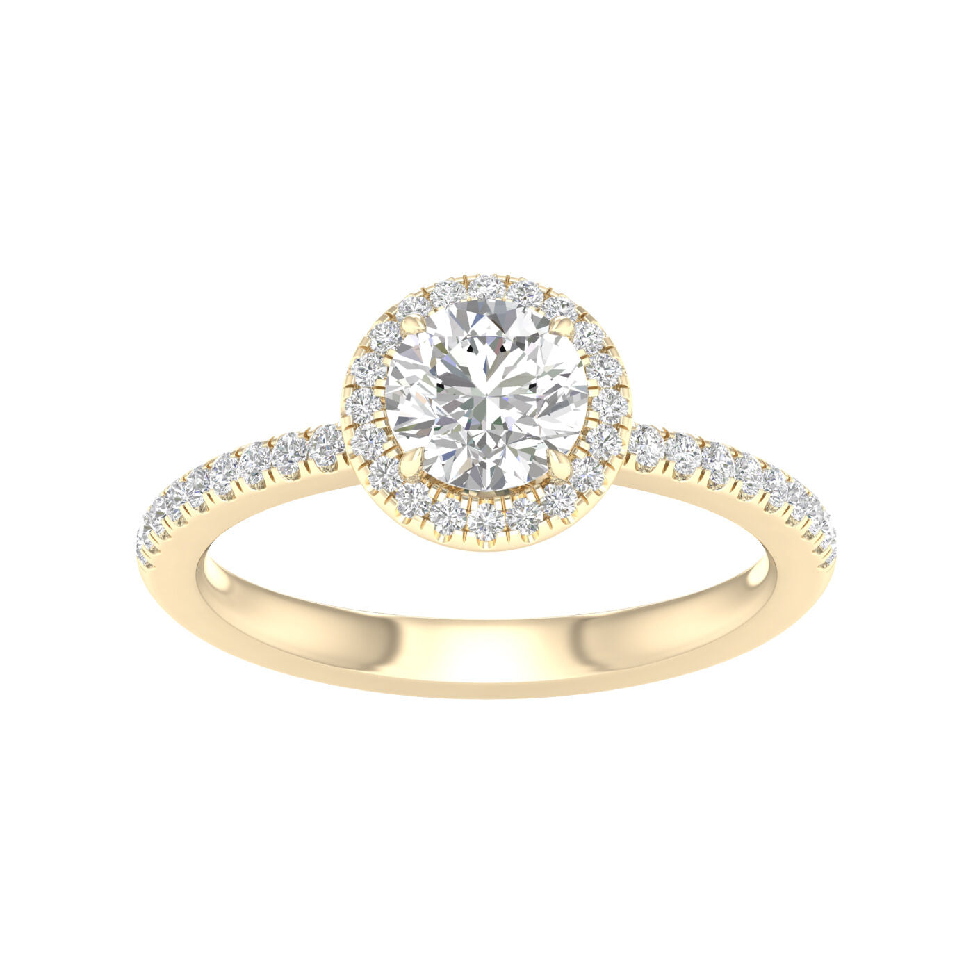 14K Yellow Gold Lab Grown Round Diamond Halo Engagement Ring