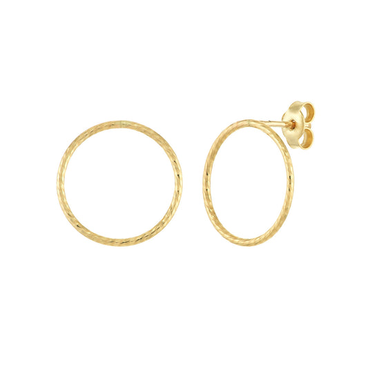 Yellow Gold Textured Circle Earrings