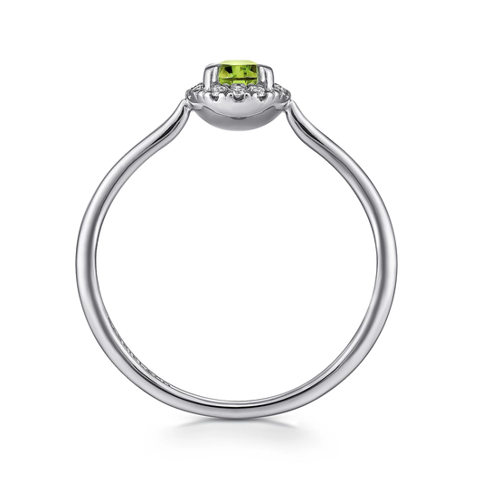 14K White Gold Peridot and Diamond Halo Promise Ring