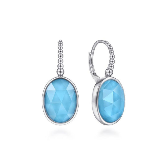 Sterling Silver Rock Crystal and Turquoise Drop Earrings