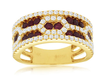14K Yellow Gold Ruby and Diamond Wide Band