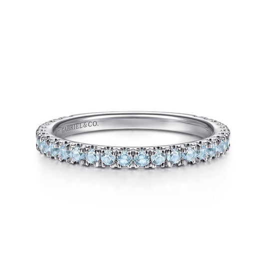 14K White Gold Blue Topaz Stacklable Ring