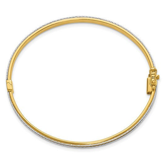 14K Two-tone Polished and Diamond Cut Hinged Bangle