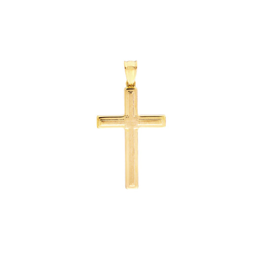 14K Yellow Gold Polished with Raised Satin Cross Pendant
