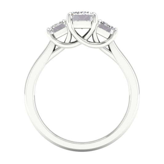 14K White Gold Lab Grown Emerald Diamond Three Stone Engagement Ring