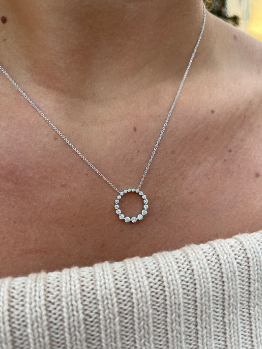 14K White Gold Graduated Diamond Circle Necklace