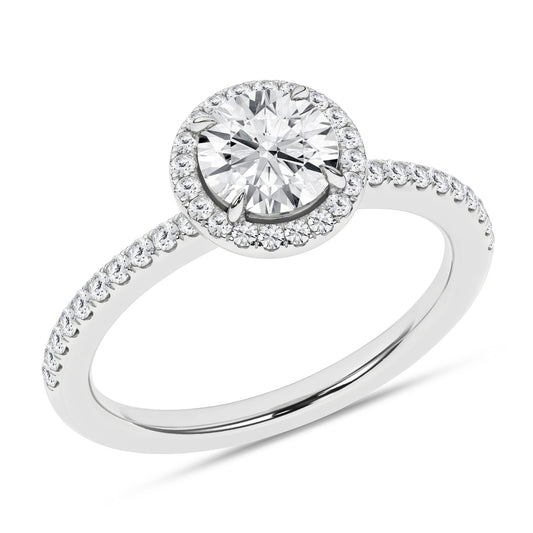 14K White Gold Lab Grown 1.25ctw Round Diamond Halo Engagement Ring