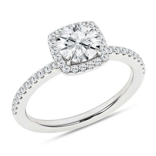 14K White Gold Lab Grown 1.27ctw Round Diamond Halo Engagement Ring