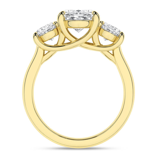 14K Yellow Gold Lab Grown 5.12ctw Three Stone Oval Engagement Ring