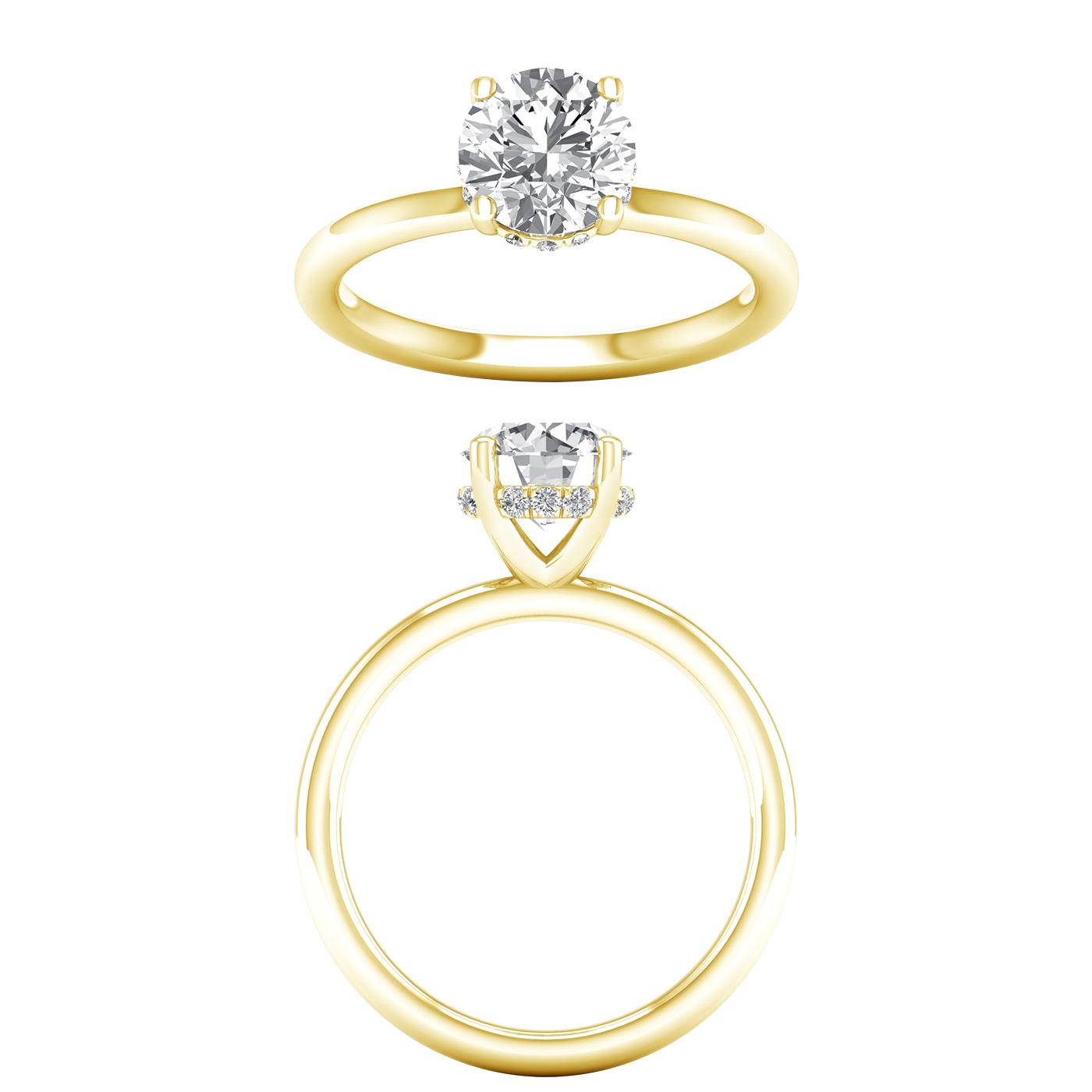 14K Yellow Gold Lab Grown 2.68ctw Round Diamond Hidden Halo Engagement Ring