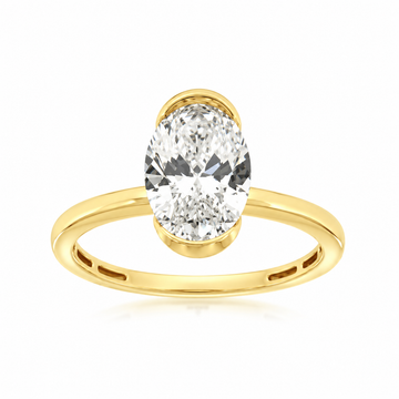 14K Yellow Gold Lab Grown 2.0CT Oval Diamond Half Bezel Engagement Ring