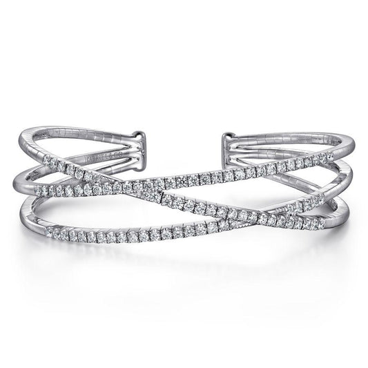 14K White Gold Criss Crossing Diamond Cuff