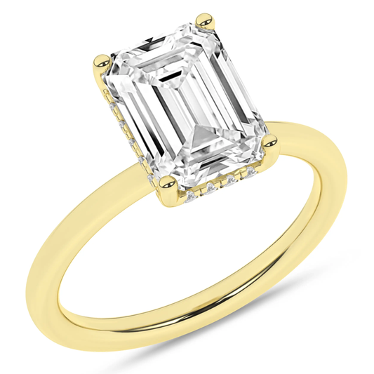 14K Yellow Gold Lab Grown 3.19ctw Emerald Diamond Hidden Halo Engagement Ring