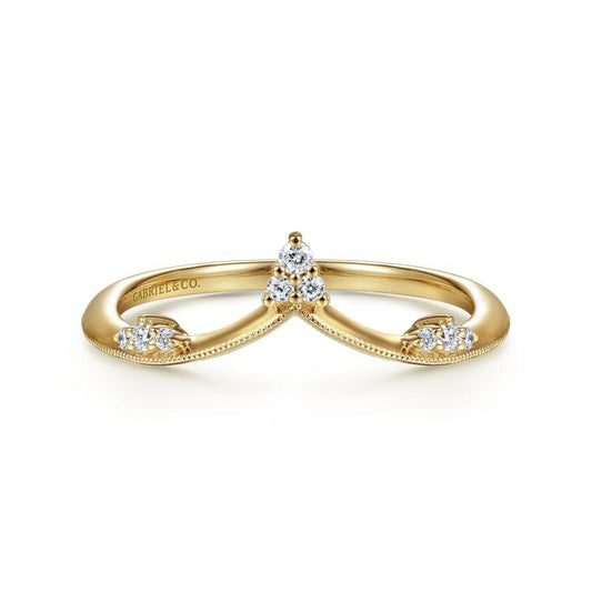 14K Yellow Gold Curved Diamond V Ring