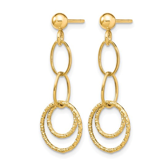 10K Yellow Gold Textured Circle Dangle Earrings