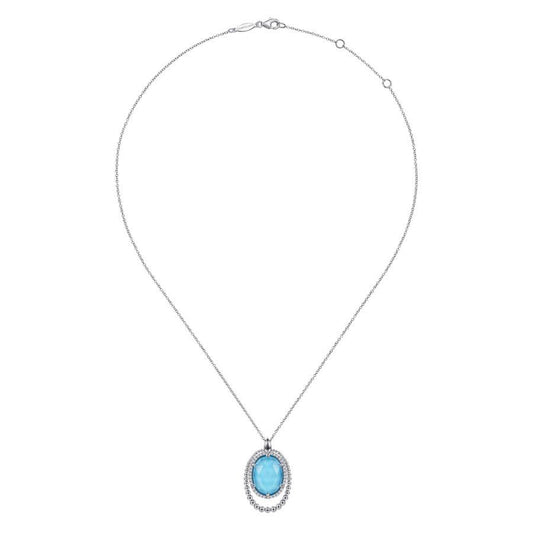 Sterling Silver White Sapphire and Rock Crystal and Turquoise Pendant Necklace