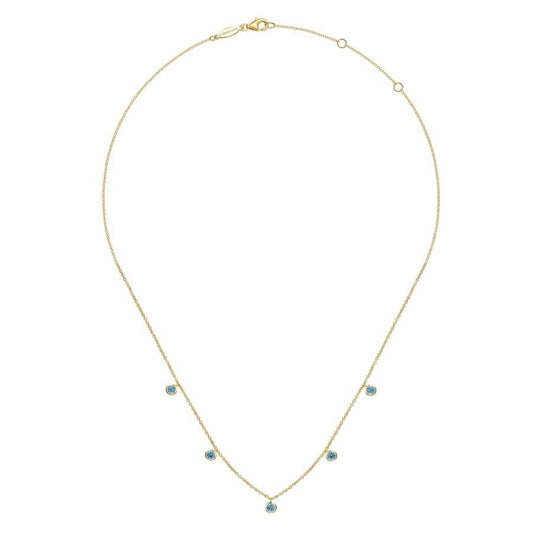 14K Yellow Gold London Blue Topaz Station Necklace