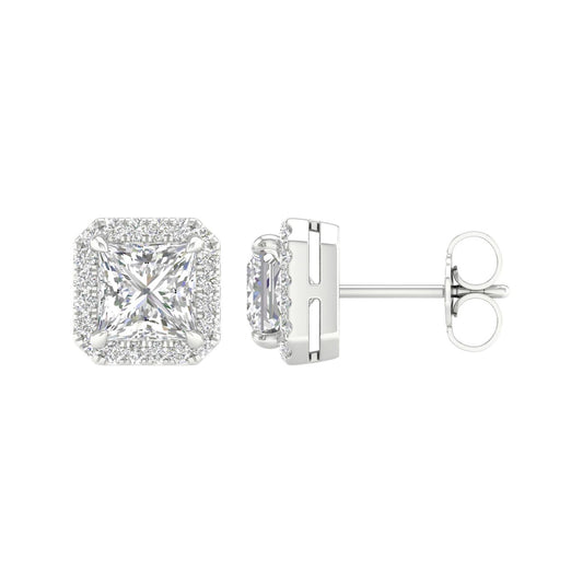 14K White Gold Lab Grown 2.35CTW Princess Diamond Halo Studs
