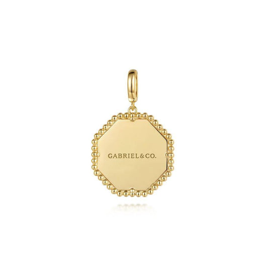 14K Yellow Gold Diamond Starburst Hexagon Medallion Pendant