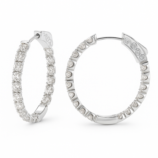 14K White Gold 2ctw Inside-Out Round Diamond Hoop Earrings