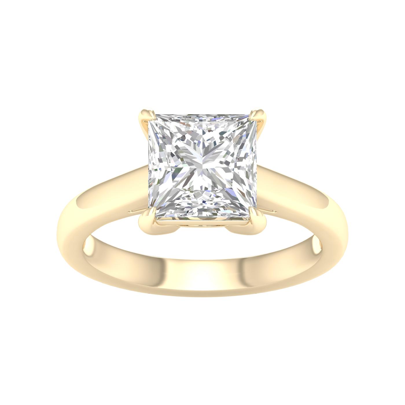14K Yellow Gold Lab Grown 3.04ct Princess Diamond Engagement Ring