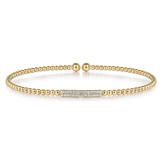 14K Yellow Gold Bead Cuff Bracelet with Diamonds
