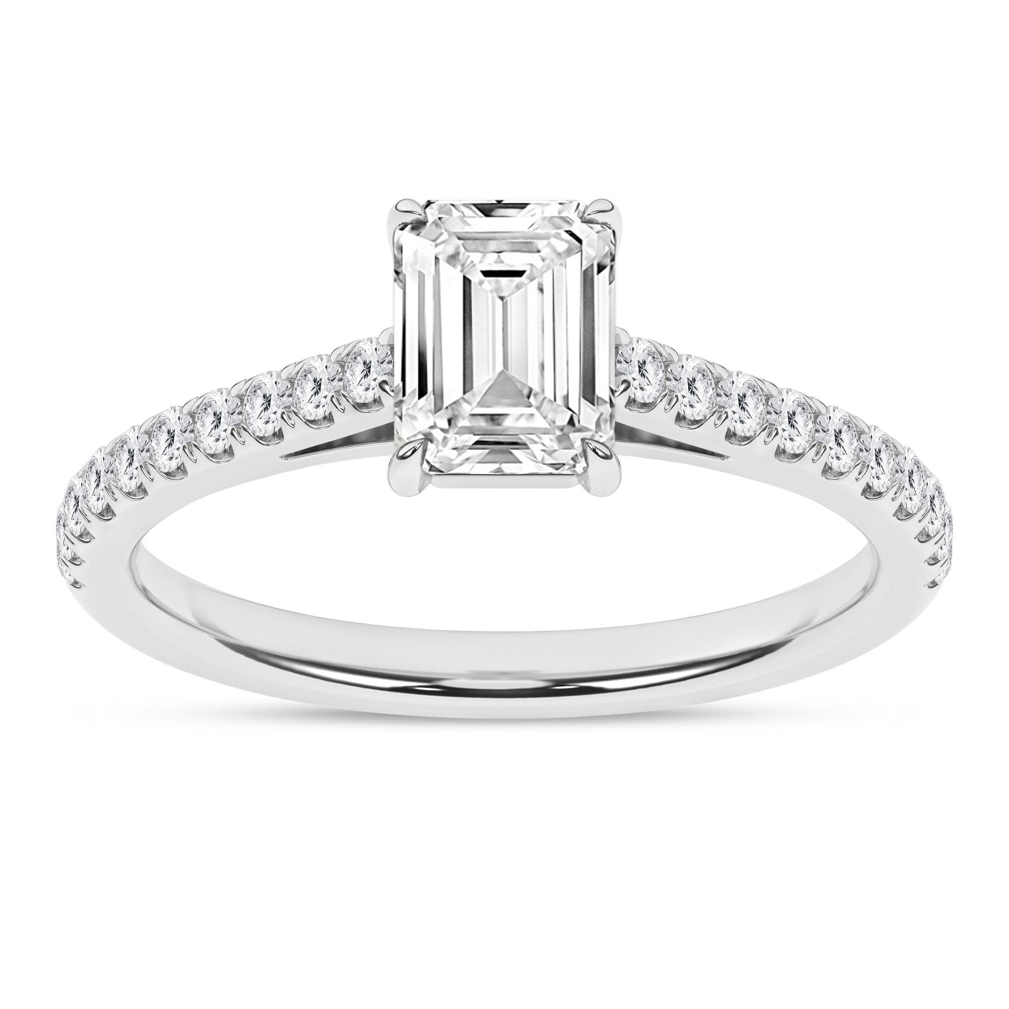 14K White Gold Lab Grown 1.32 CTW Emerald Diamond Engagement Ring