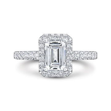 14K White Gold Emerald Cut with Diamond Halo Engagement Ring