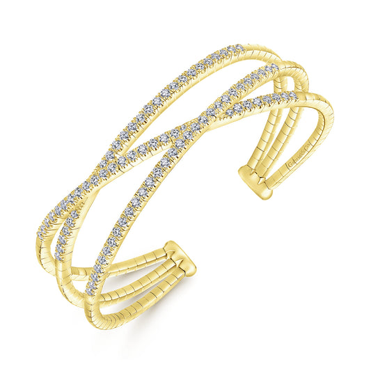 14K Yellow Gold 1.65 CTW Diamond Crisscross Cuff Bracelet