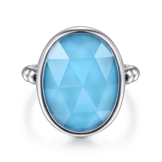 Sterling Silver Rock Crystal and Turquoise Oval Ring