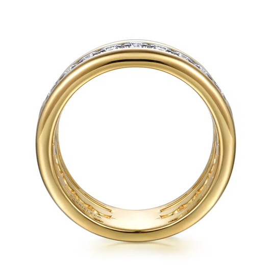 14K White Yellow Gold Bujukan and Diamond Easy Stackable Ring