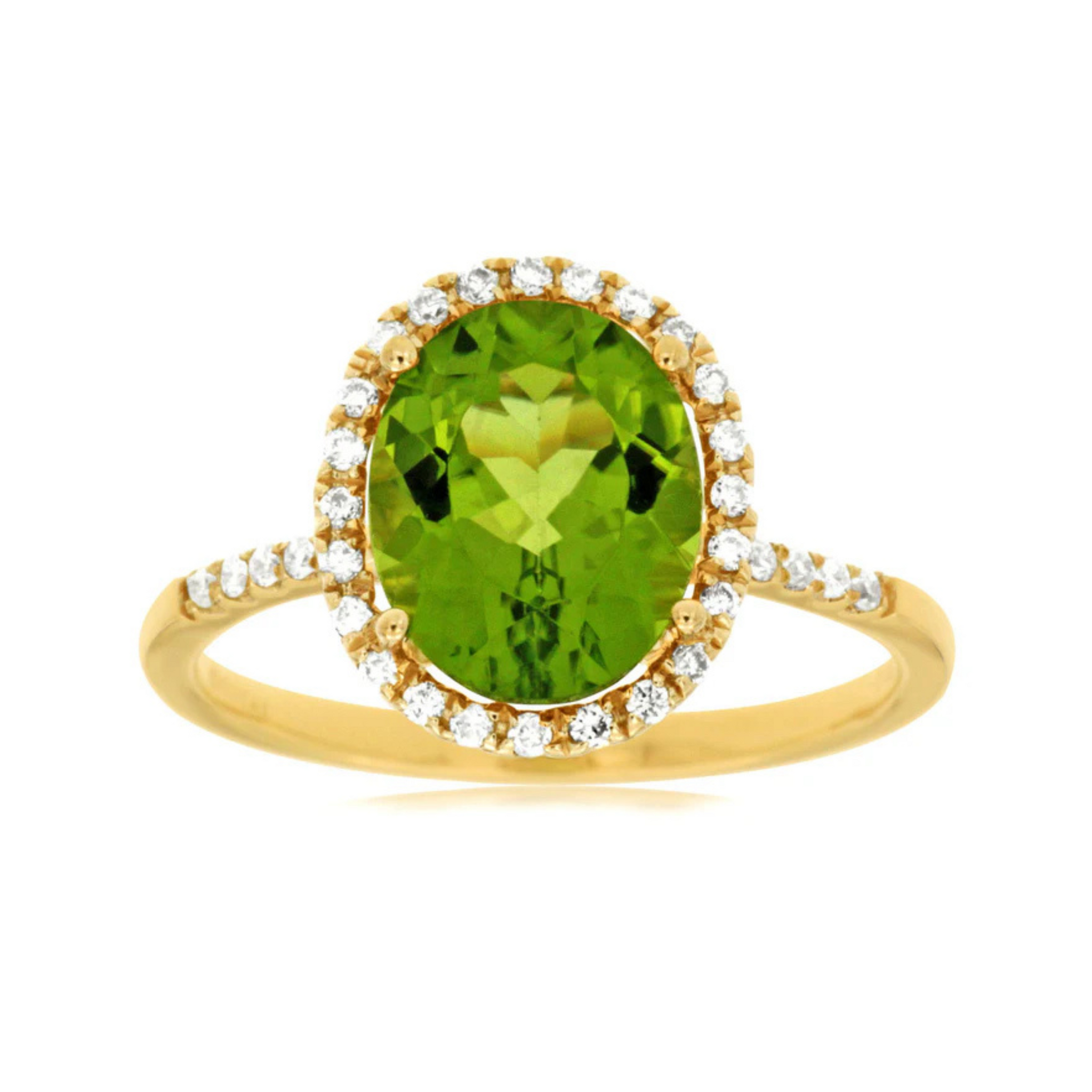 14K Yellow Gold Peridot and Diamond Ring