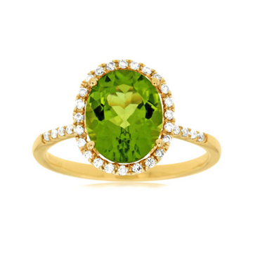 14K Yellow Gold Peridot and Diamond Ring