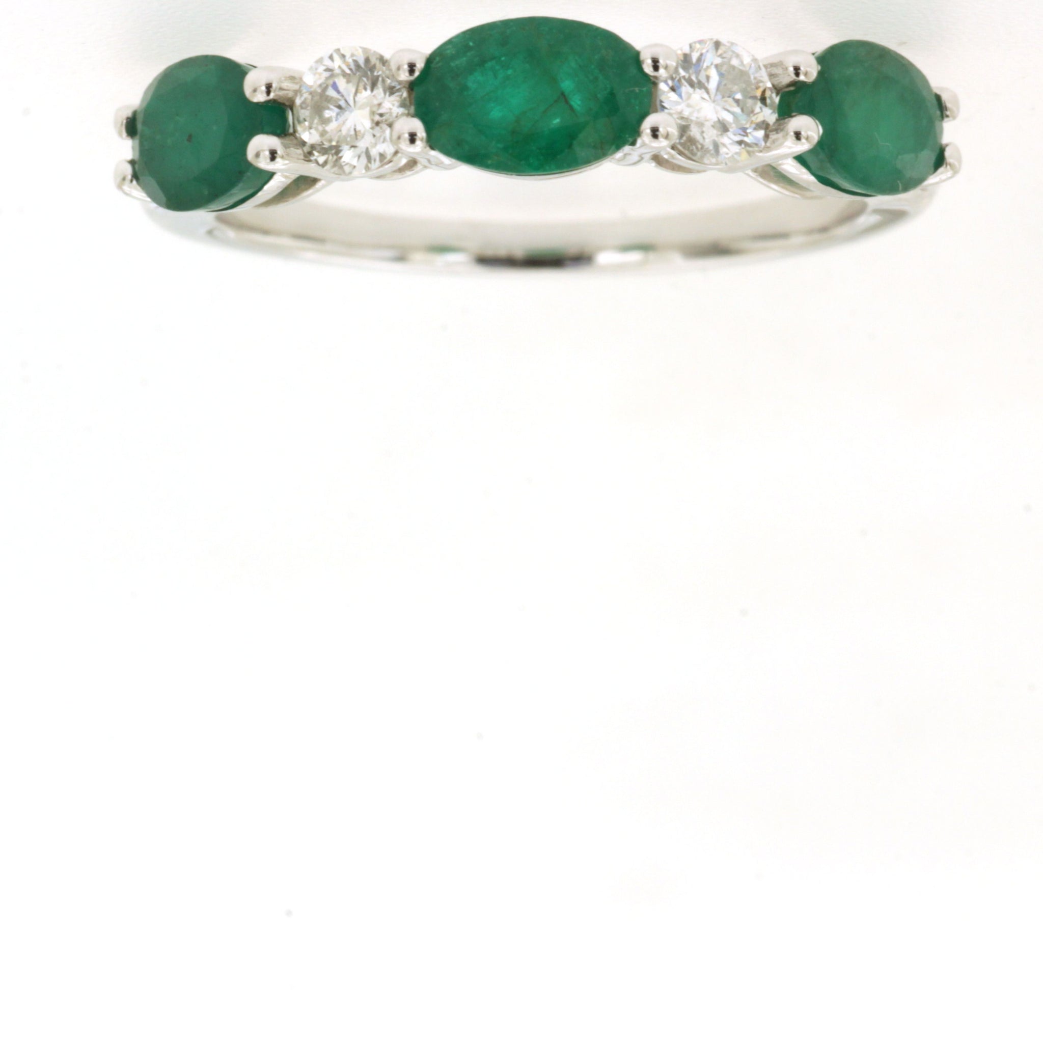14K White Gold Emerald and Diamond Stackable Band