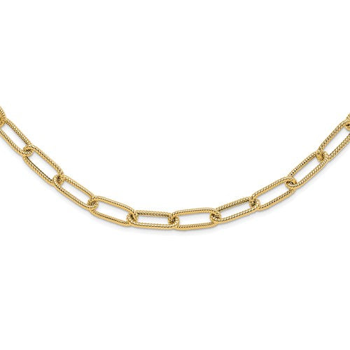 14K Yellow Gold Polished & Textured Paper Clip Necklace