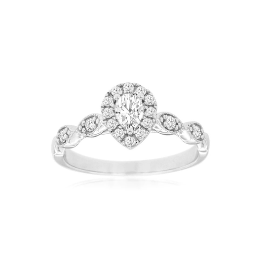 14K White Gold 0.50ctw Pear Diamond Halo Engagement Ring