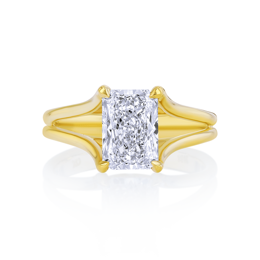 18K Yellow Gold Lab Grown 2.15CTW Radiant Diamond Split Shank Engagement Ring