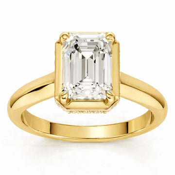 14K Yellow Gold Lab Grown 2.16CTW Emerald Diamond Dome Hidden Halo Engagement Ring