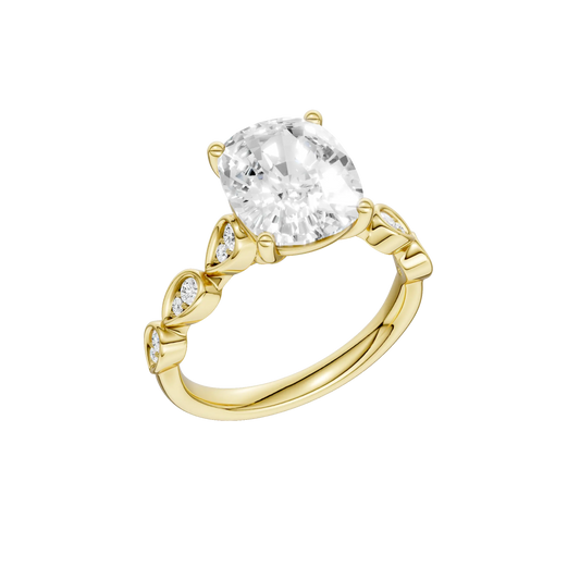 14K Yellow Gold Lab Grown 3.15ctw Elongated Cushion Diamond Engagement Ring with Trellis Shank