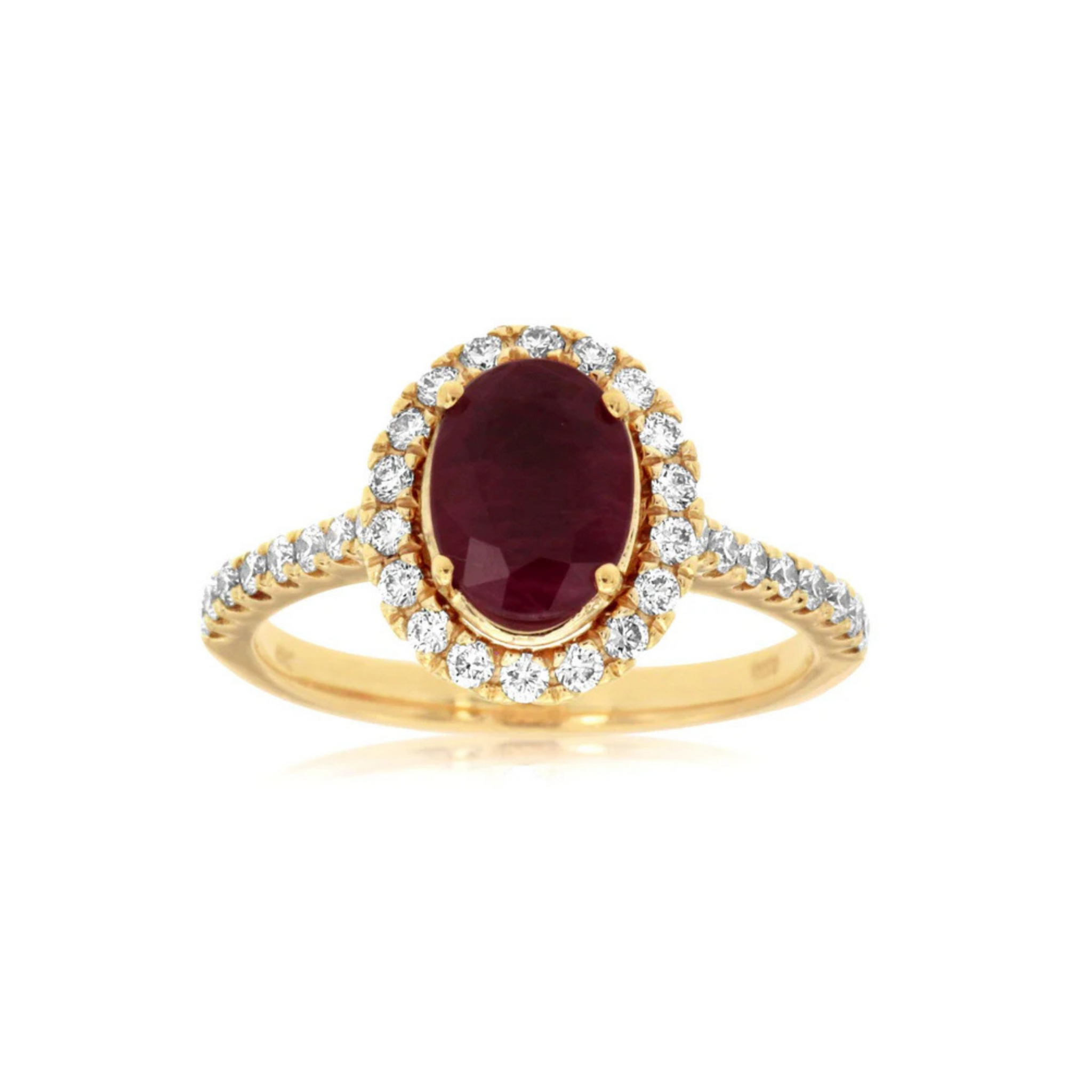 14K Yellow Gold Ruby and Diamond Halo Ring