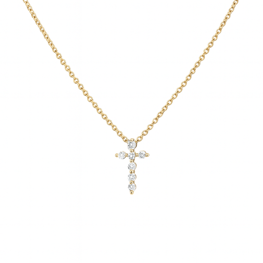 14K Yellow Gold X-Small Diamond Cross Necklace