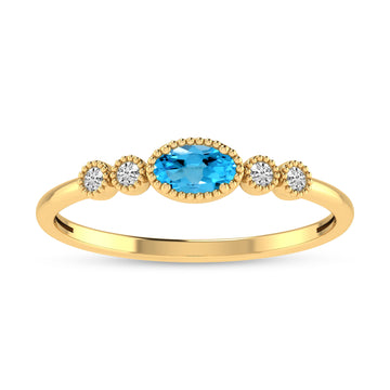 14K Yellow Gold Blue Topaz and Diamond Ring