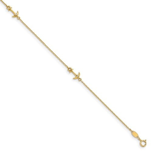 14K CZ Polished Anchor Anklet