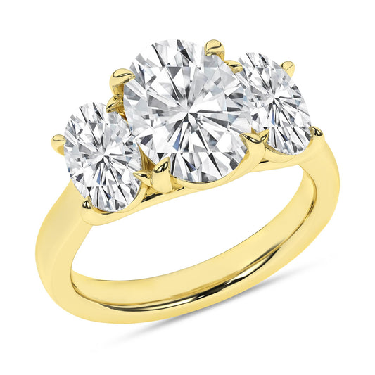 14K Yellow Gold Lab Grown 5.20ctw Three Stone Oval Engagement Ring