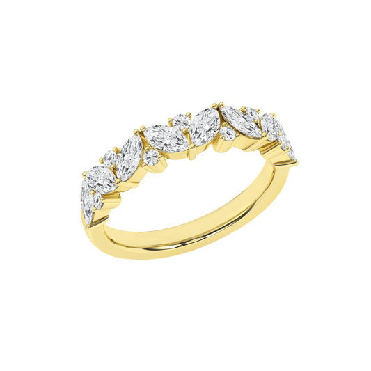 14K Yellow Gold Lab Grown Marquise and Round Diamond Band