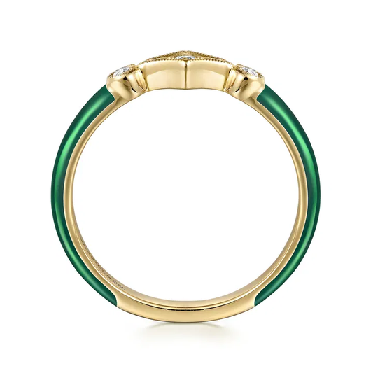 14K Yellow Gold Diamond Split Stackable with Chrome Green Enamel