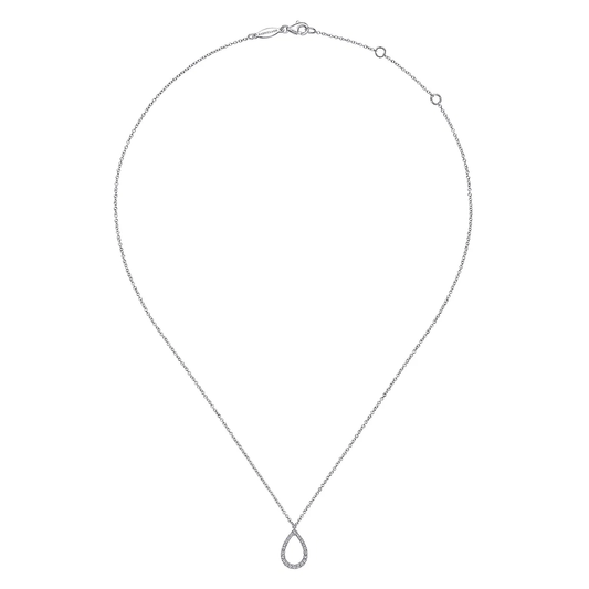 14K White Gold Teardrop Diamond Pendant Necklace